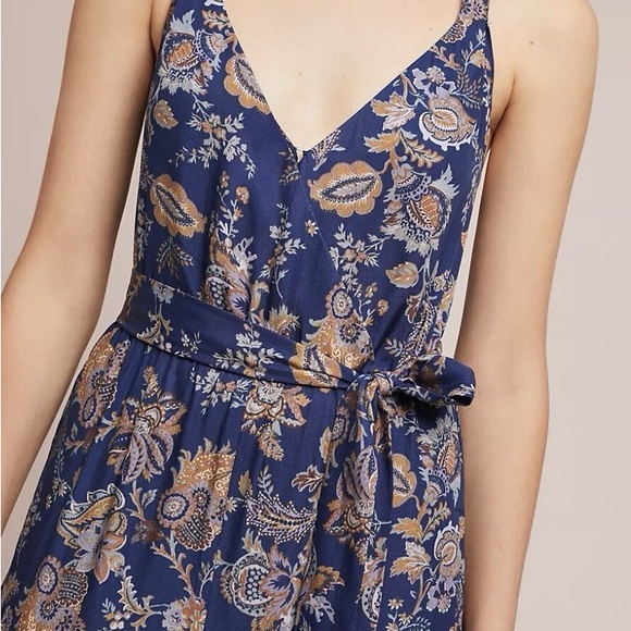 Anthropologie Ett:twa Women's Blue Paisley Belted Wide Leg Jumpsuit Size S - Picture 2 of 8
